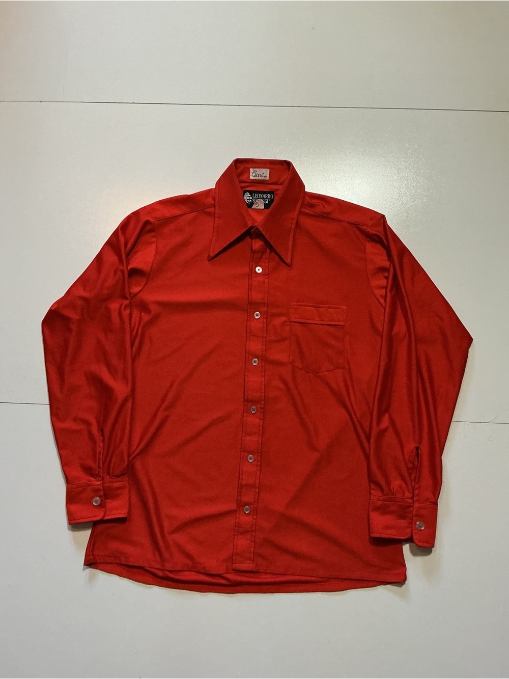 Vintage 70s Leonardo Strassi Qiana Nylon Red Disco Pocket L/S Button Shirt
